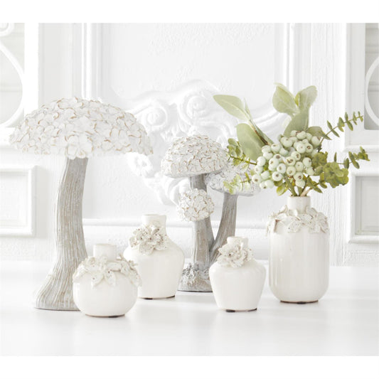 Whitewashed Resin Floral Top Mushroom - 12.25