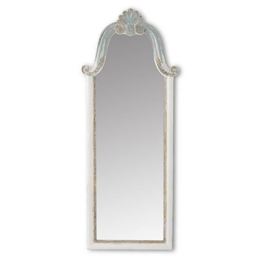 Weathered White, Blue & Gold Scalloped Top Mirror - 70.25"