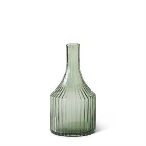 Transparent Green Glass Vertical Ribbed Vase - 10.5