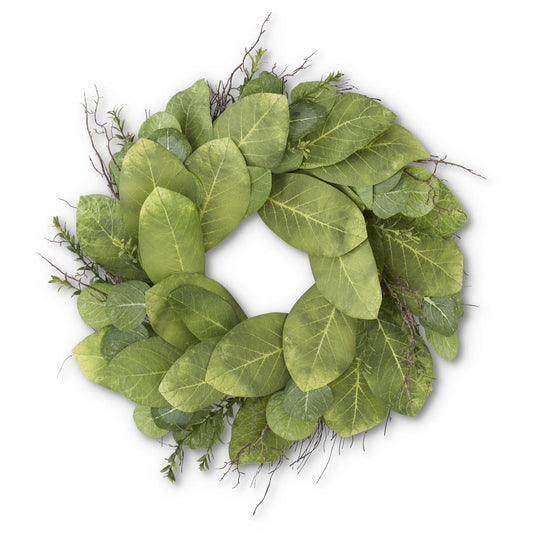 Green Magnolia Leaf Myrtle and Twig Wreath- 26"