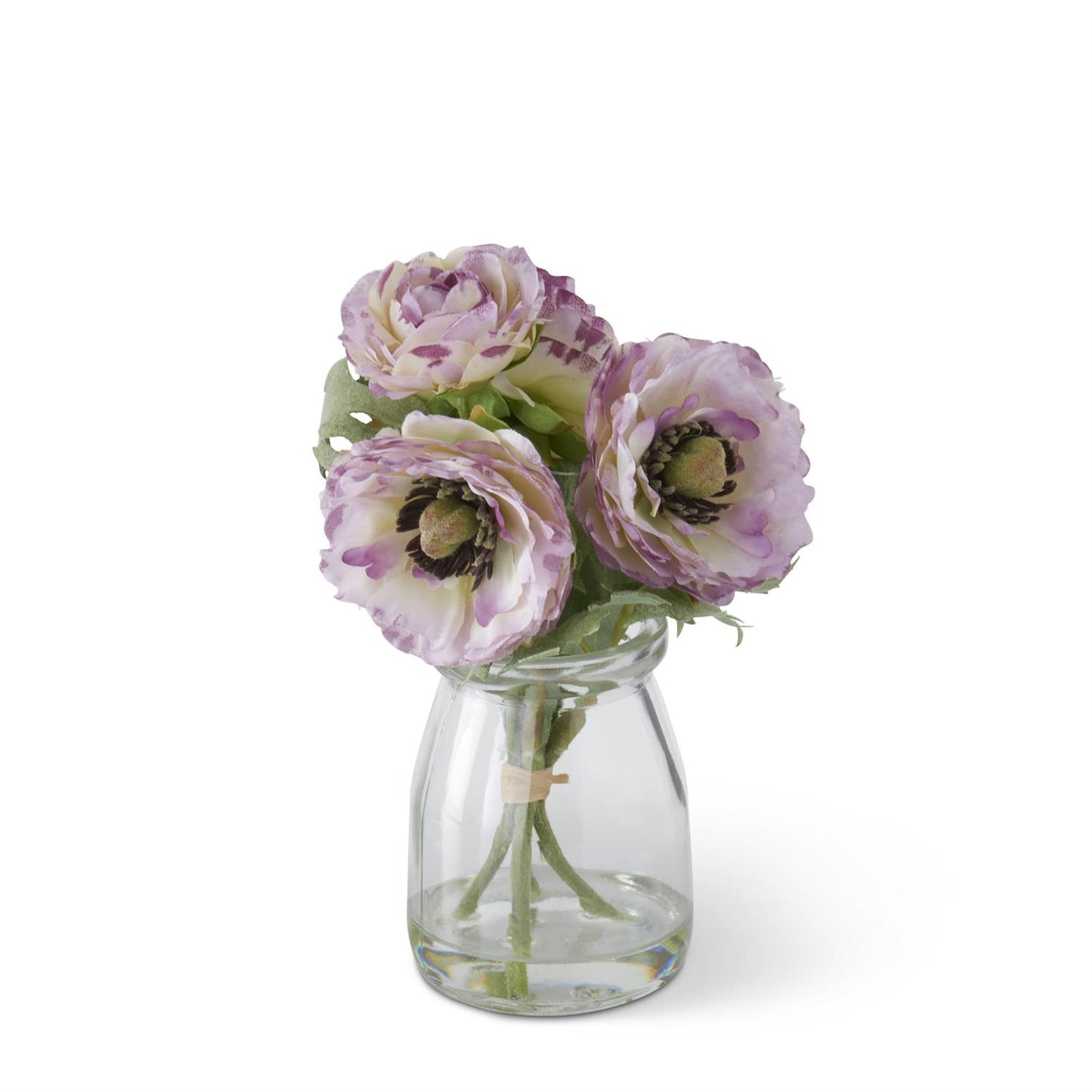 Purple Ranunculus Premade in Glass Vase W/Faux Water - 6.75"