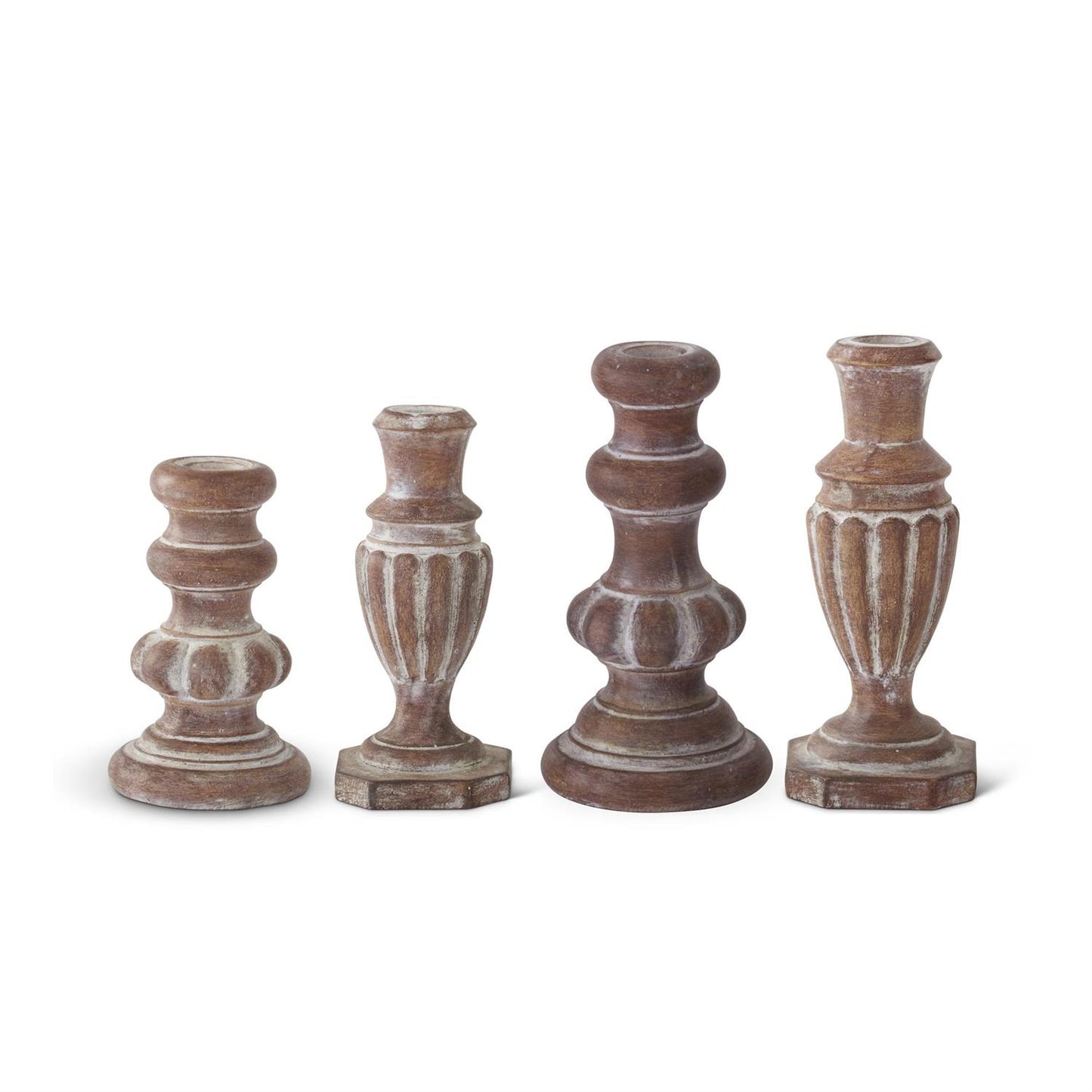 Brown W/White Shadowing Resin Taper Candleholder -- 7.5"