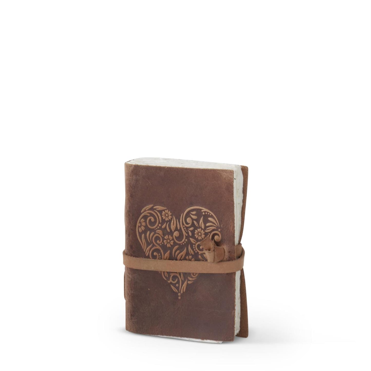 Handcrafted Deckle Edge Unlined Journal with Leather Heart Embossed Cover