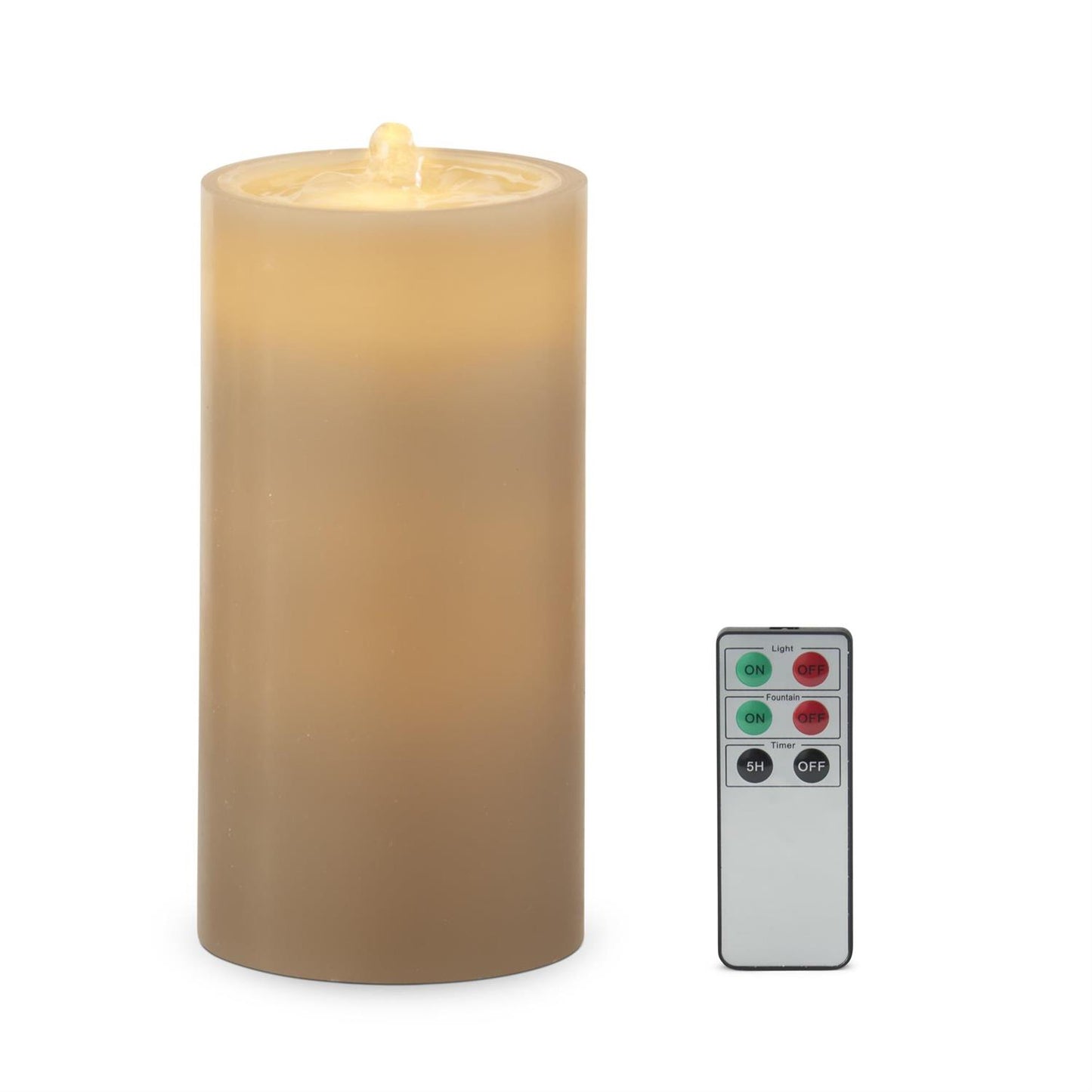 LED Wax Pillar Water Candle with Remote and Timer - 7.75", Taupe