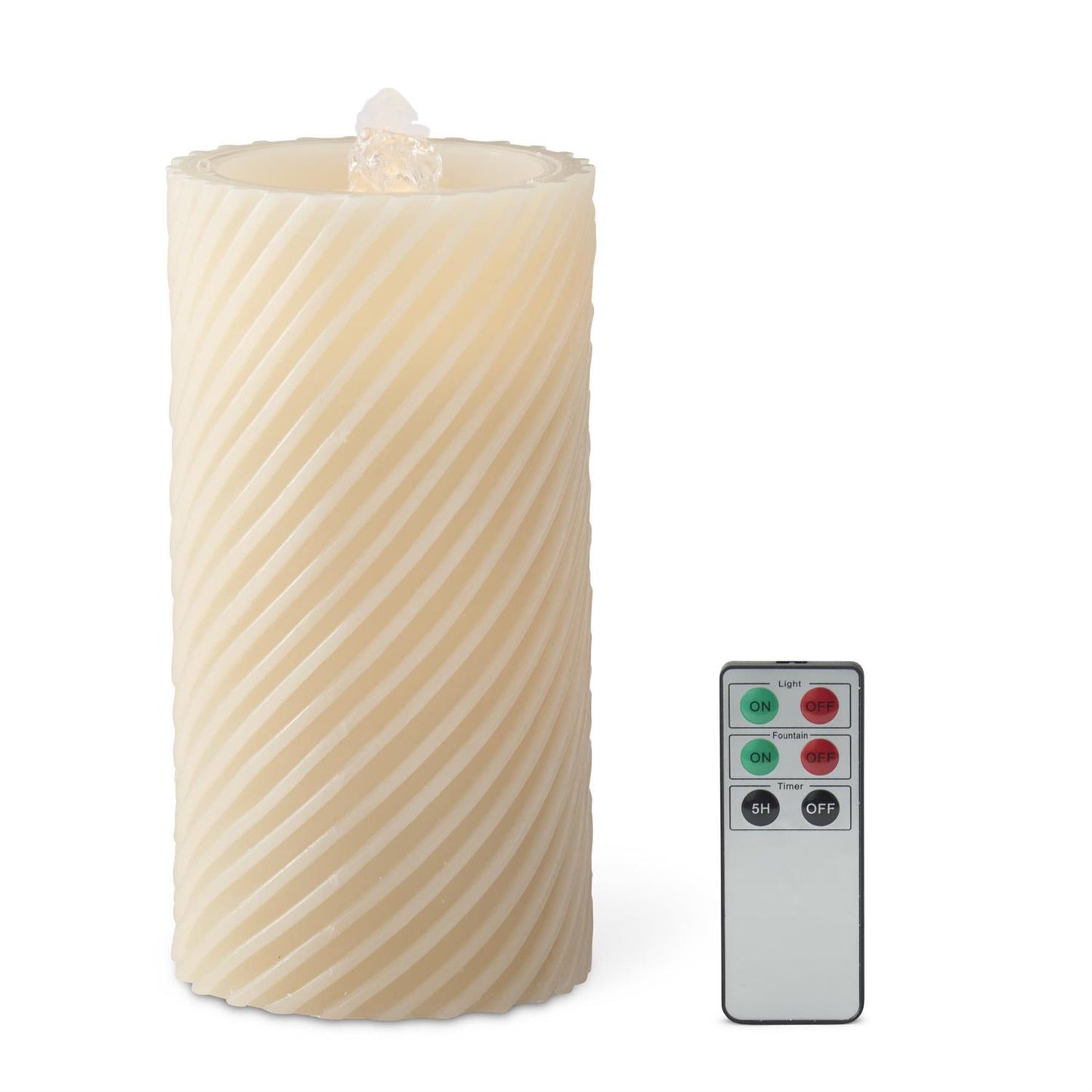 LED Spiral Wax Pillar Water Candle with Remote and Timer - 7.75", Beige