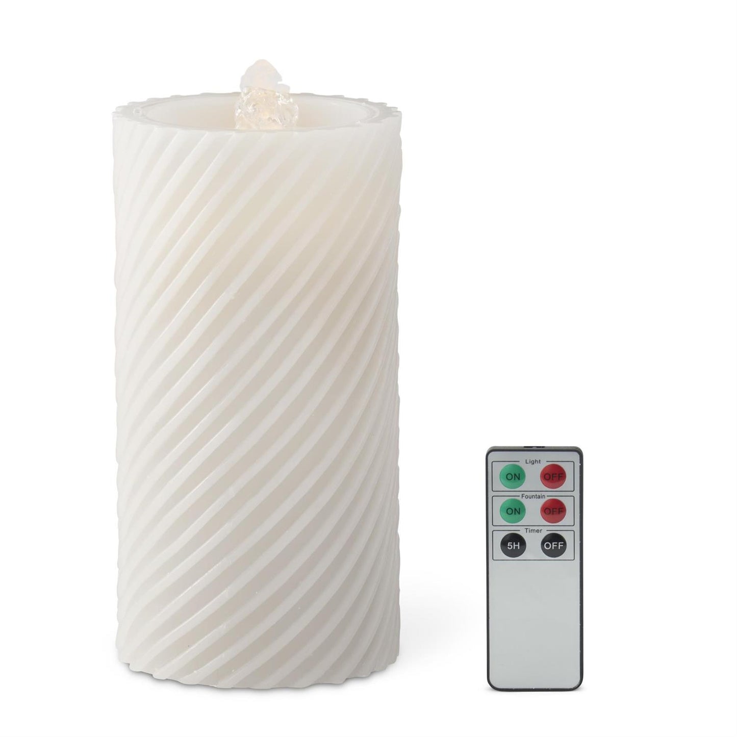 LED Spiral Wax Pillar Water Candle with Timer and Remote - 7.75", White