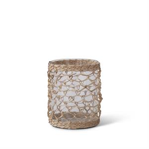 Clear Glass Cylinder Vase with Woven Rattan - 8"