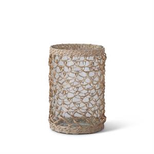 Clear Glass Cylinder Vase with Woven Rattan - 10"