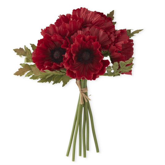 Real Touch Poppy Bundle with 6 Stems- Red, 12.5"