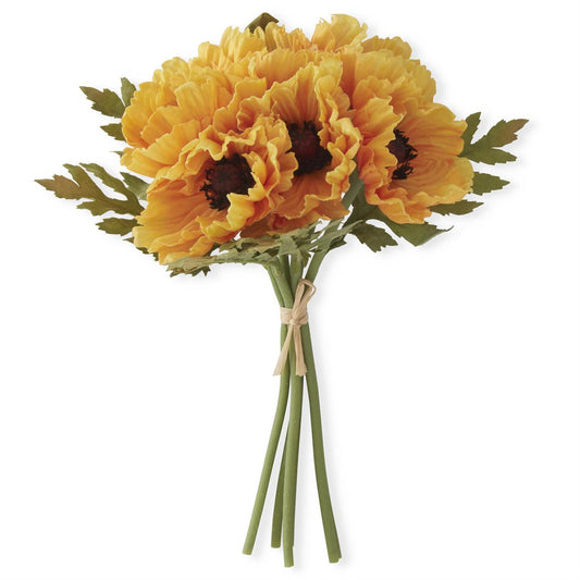 Real Touch Poppy Bundle with 6 Stems- Yellow, 12.5"