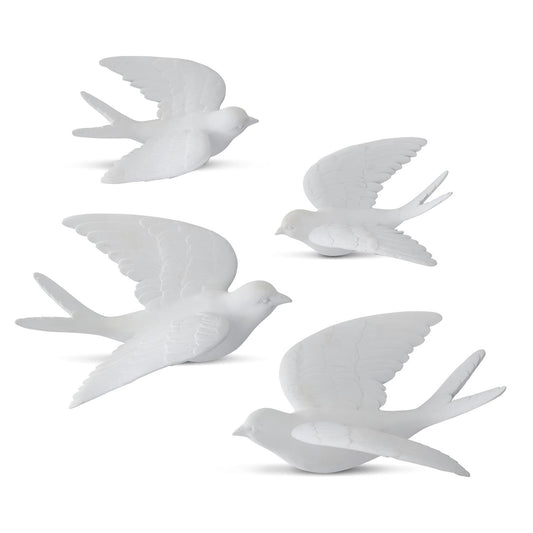Set of 4 Resin Matte White Wall Hanging Birds
