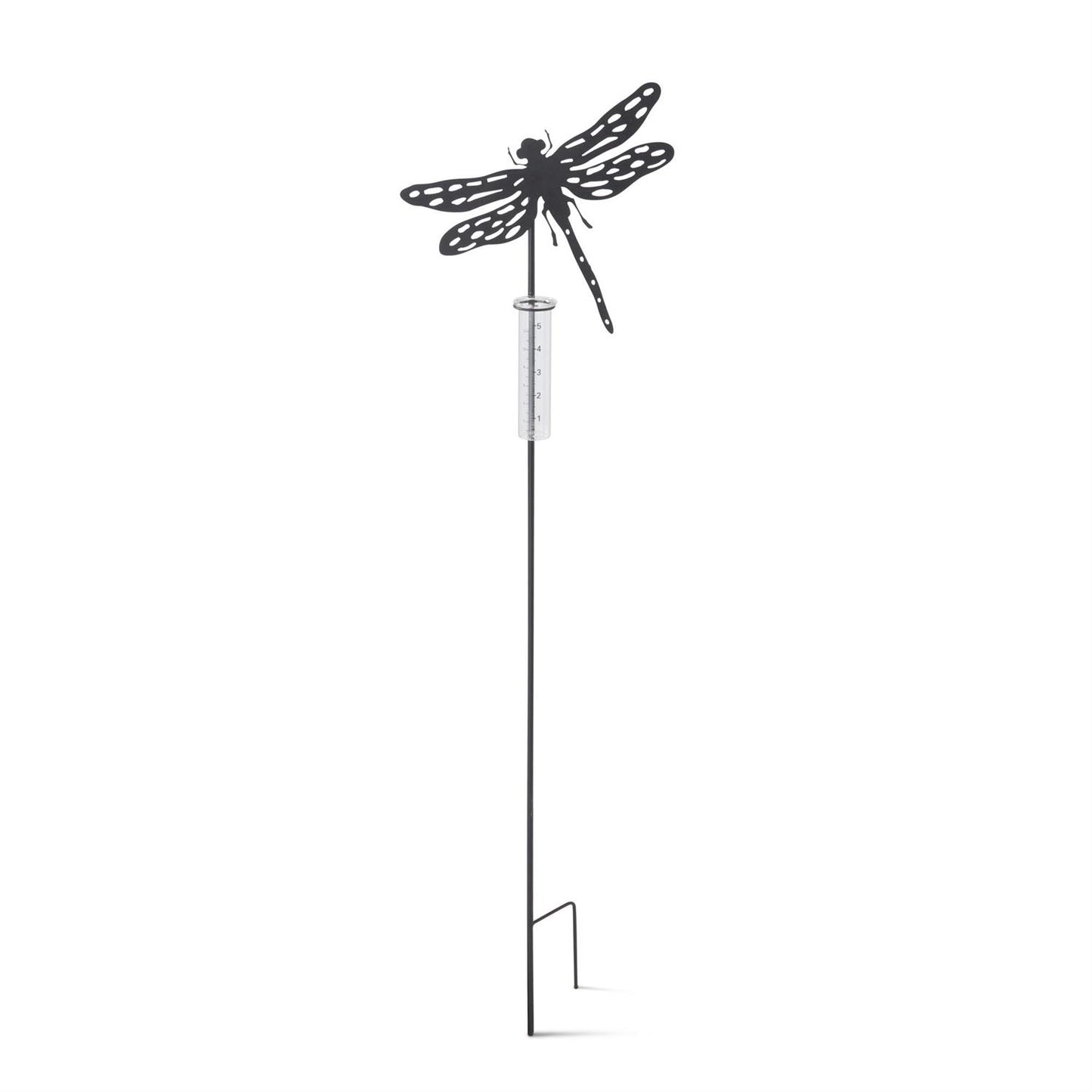Butterfly and Dragonfly Black Metal Laser Cut Rain Gauge Garden Stake - 2 Assorted Styles