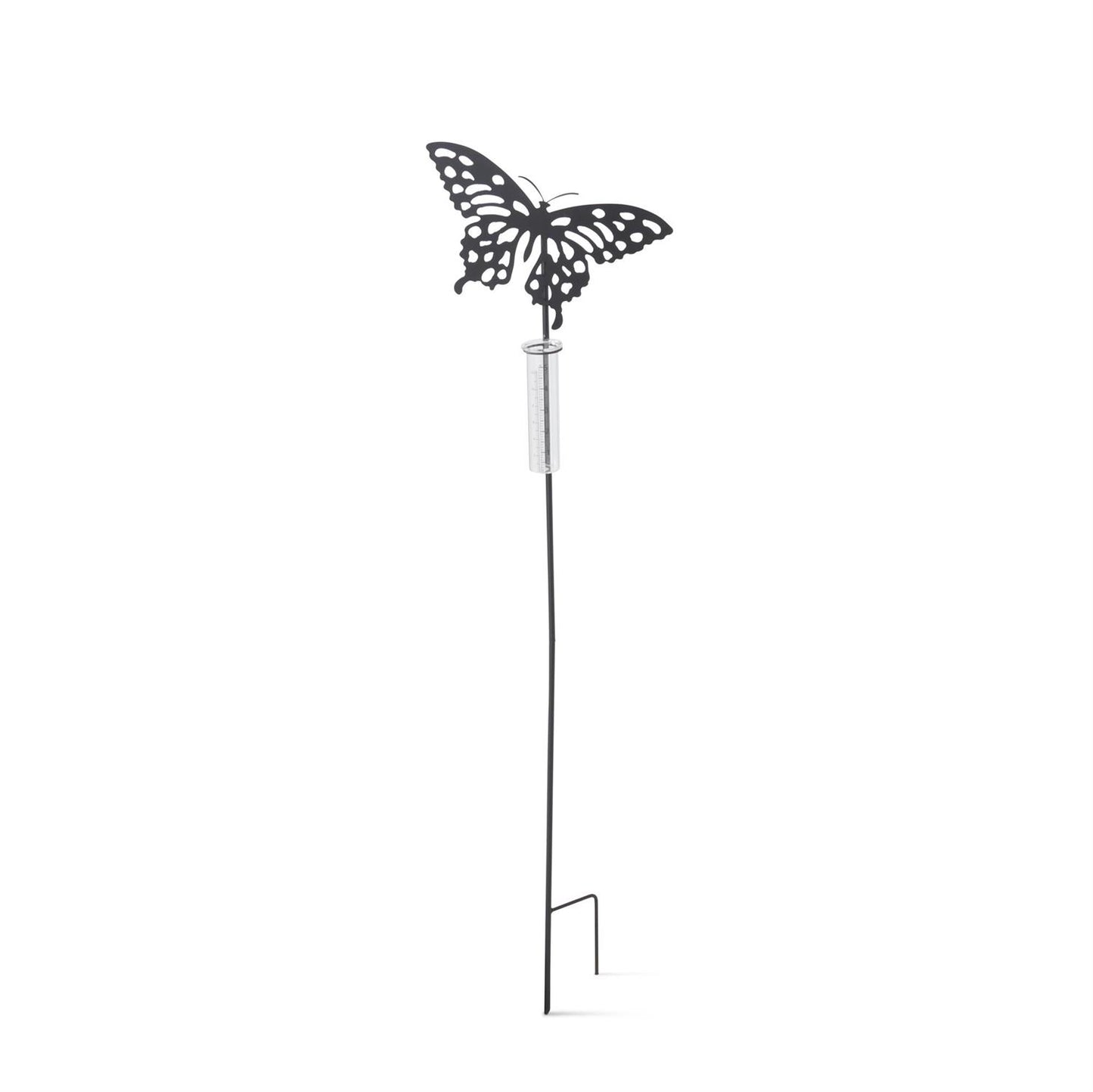 Butterfly and Dragonfly Black Metal Laser Cut Rain Gauge Garden Stake - 2 Assorted Styles