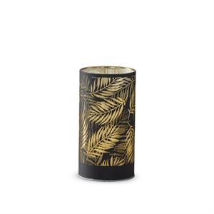 Matte Black Glass LED Tropical Leaves Cylinder With Timer - 6"