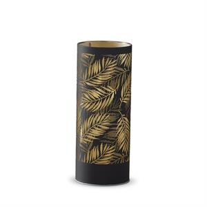 Matte Black Glass LED Tropical Leaves Cylinder with Timer - 8"