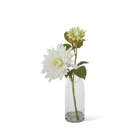 White Real Touch 2 Bloom Dahlia Glass Vase Premade W/Faux Water - 16"