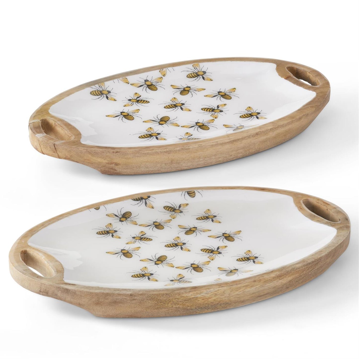 Bee Enameled Oval Mango Wood Tray - 13.75"