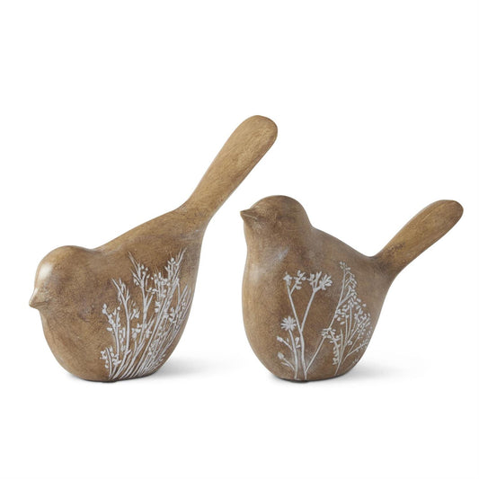 Resin Flower Embossed Birds - Brown, 4"
