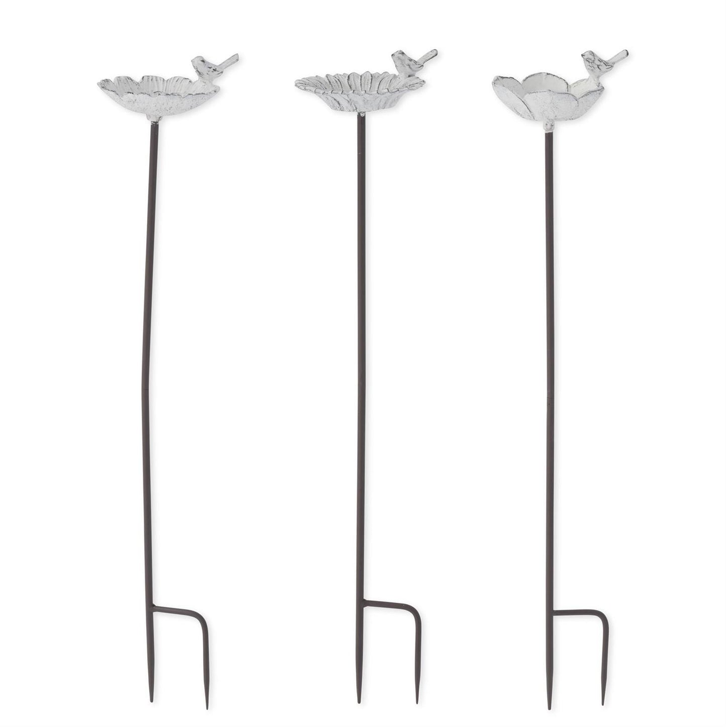 Whitewashed Metal Flower with Bird Decorative Garden Stakes