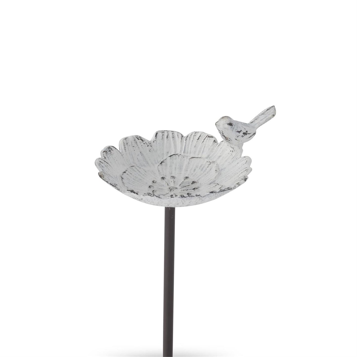 Whitewashed Metal Flower with Bird Decorative Garden Stakes