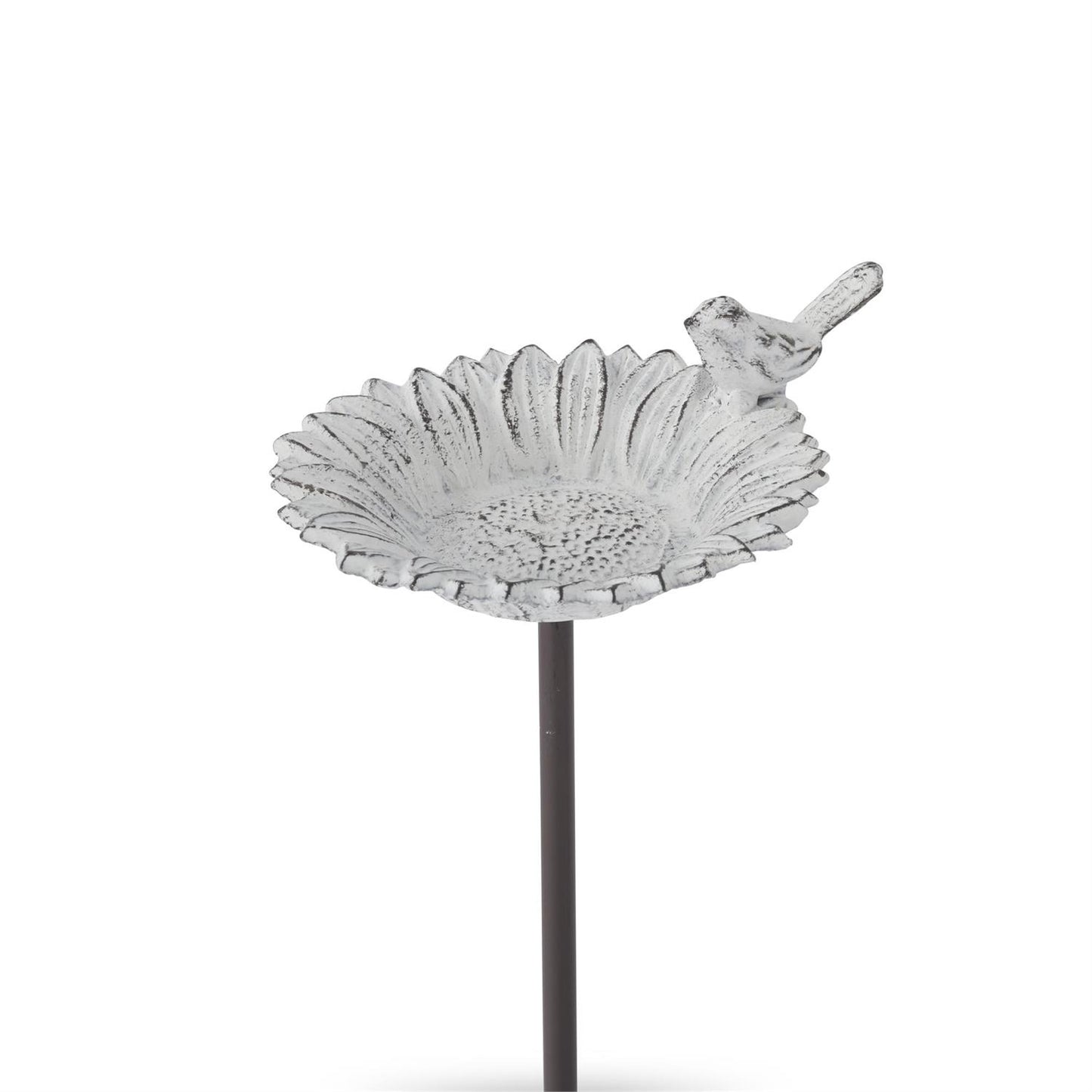 Whitewashed Metal Flower with Bird Decorative Garden Stakes