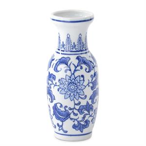 Blue & White Ceramic Chinoiserie Bud Vase - 8"