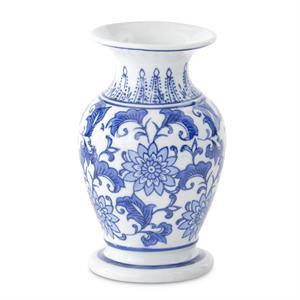 Blue & White Ceramic Chinoiserie Bud Vase - 7.5"