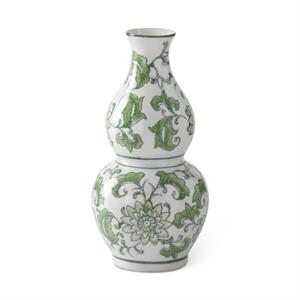 Ceramic Chinoiserie Bud Vase - Green & White, 8"
