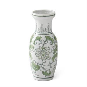 Ceramic Chinoiserie Bud Vase - Green & White, 8"