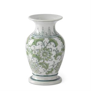 Ceramic Chinoiserie Bud Vase - Green & White, 7.5"