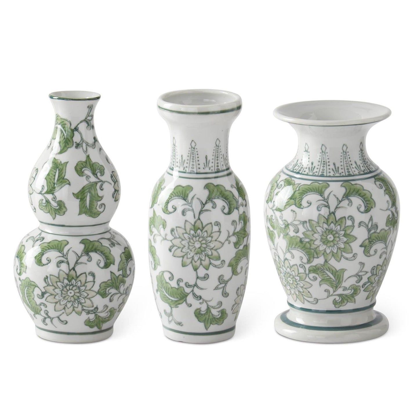 Ceramic Chinoiserie Bud Vase - Green & White, 7.5"