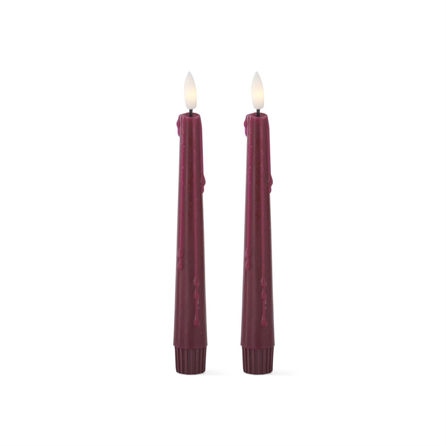 8" Burgundy LED Drip Taper Candles with Timer - 2 pk
