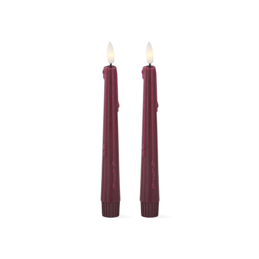 8" Burgundy LED Drip Taper Candles with Timer - 2 pk