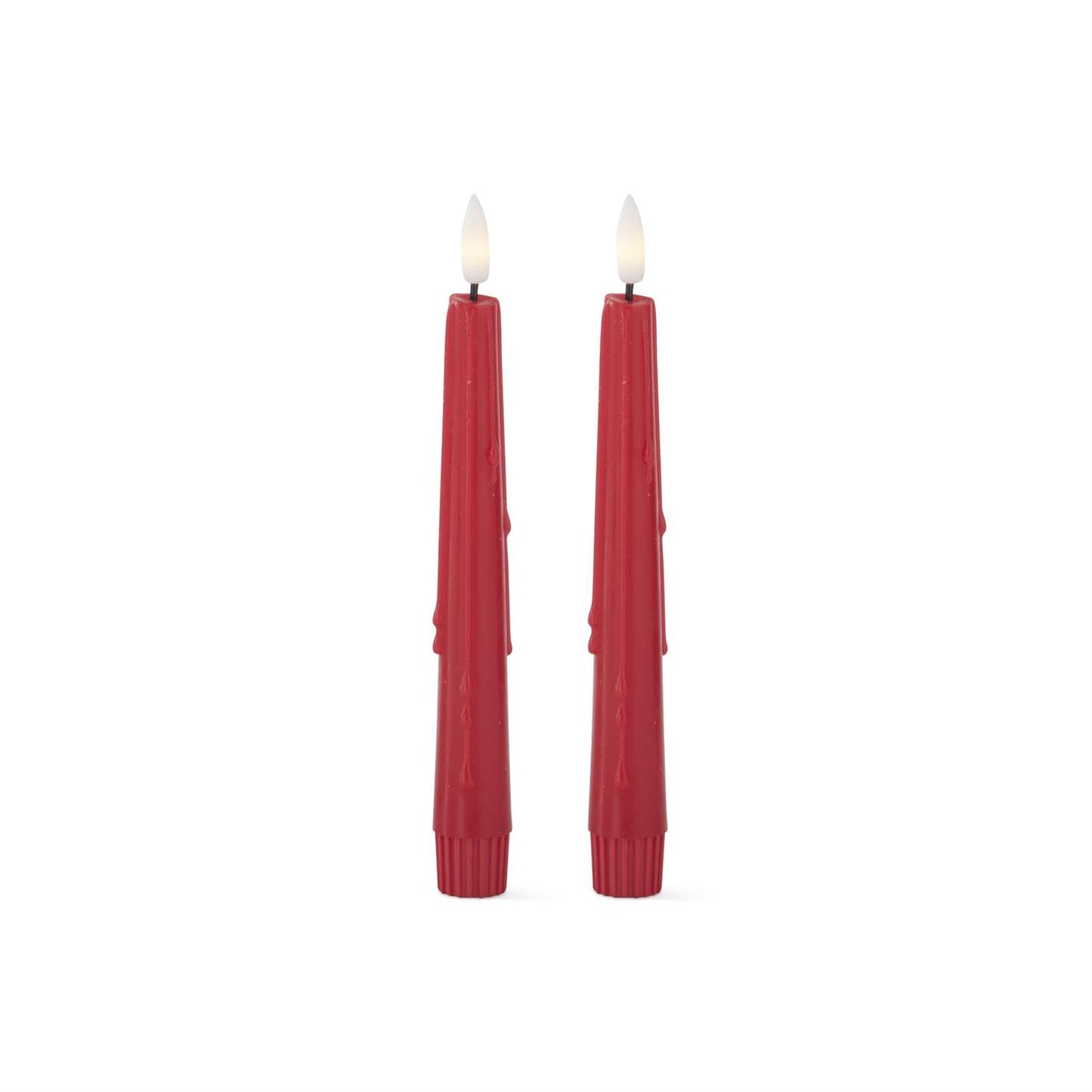 Red LED Drip Taper Candles W/Timer - Set of 2, 8"