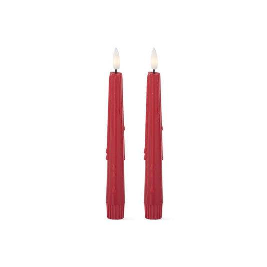 Red LED Drip Taper Candles W/Timer - Set of 2, 8"