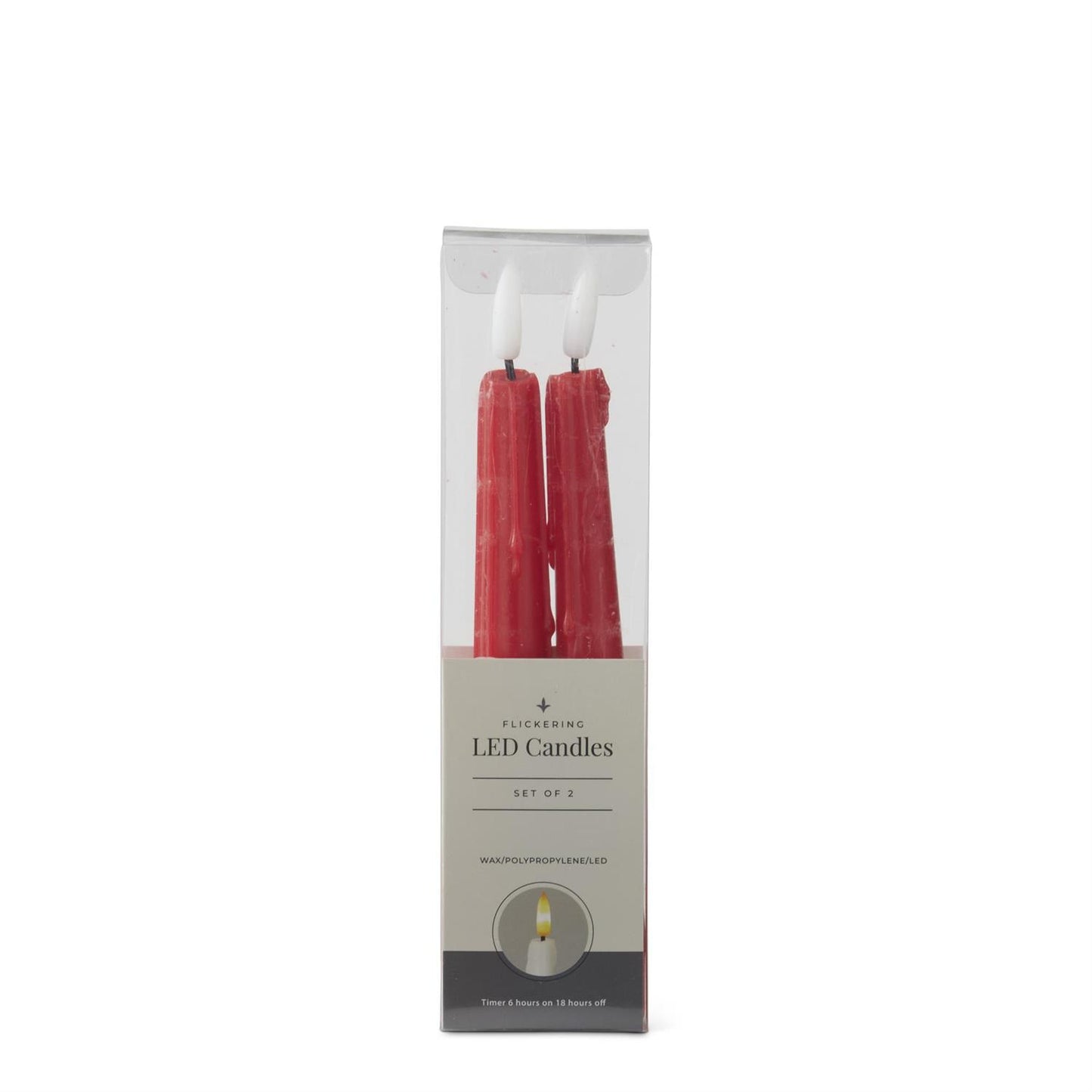 Red LED Drip Taper Candles W/Timer - Set of 2, 8"