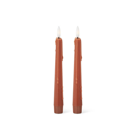 Rust Colored LED Drip Taper Candles W/Timer - 2 Pk