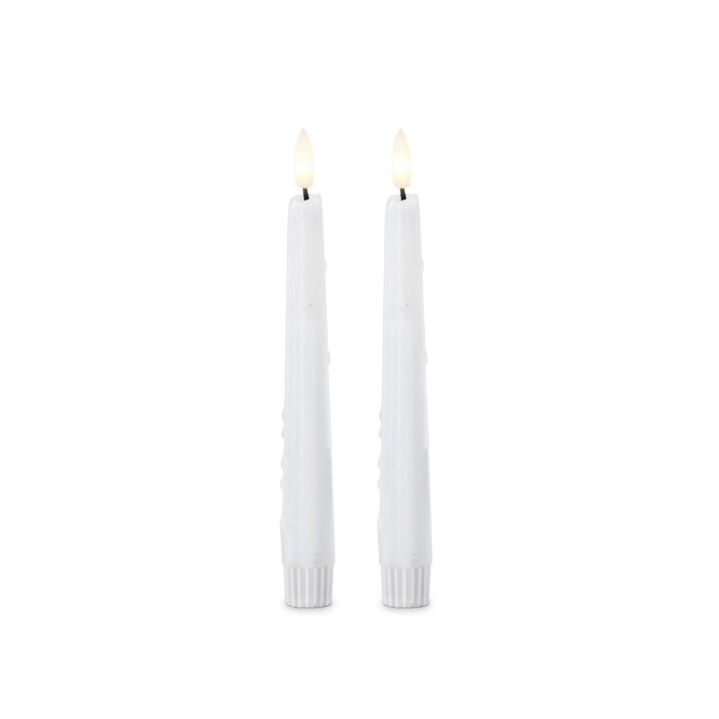 White LED Drip Taper Candles W/Timer - Set of 2, 8"