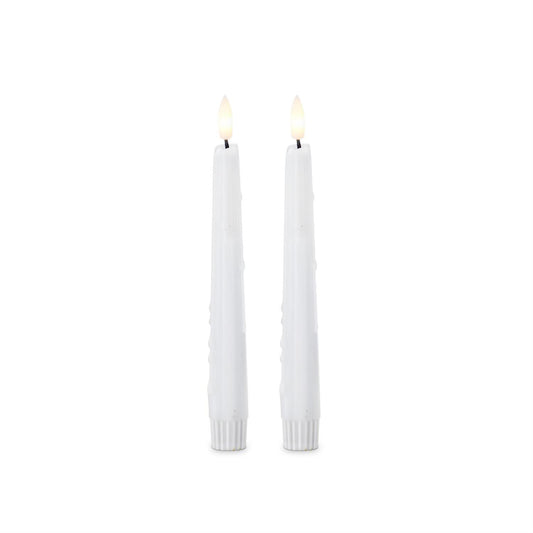 White LED Drip Taper Candles W/Timer - Set of 2, 8"