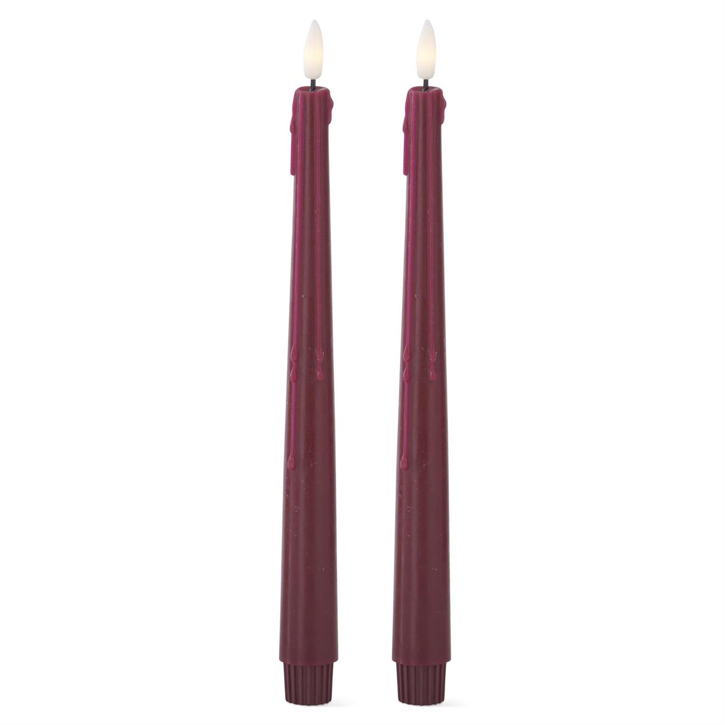 Burgundy LED Drip Taper Candles W/Timer- Set of 2, 11.5"