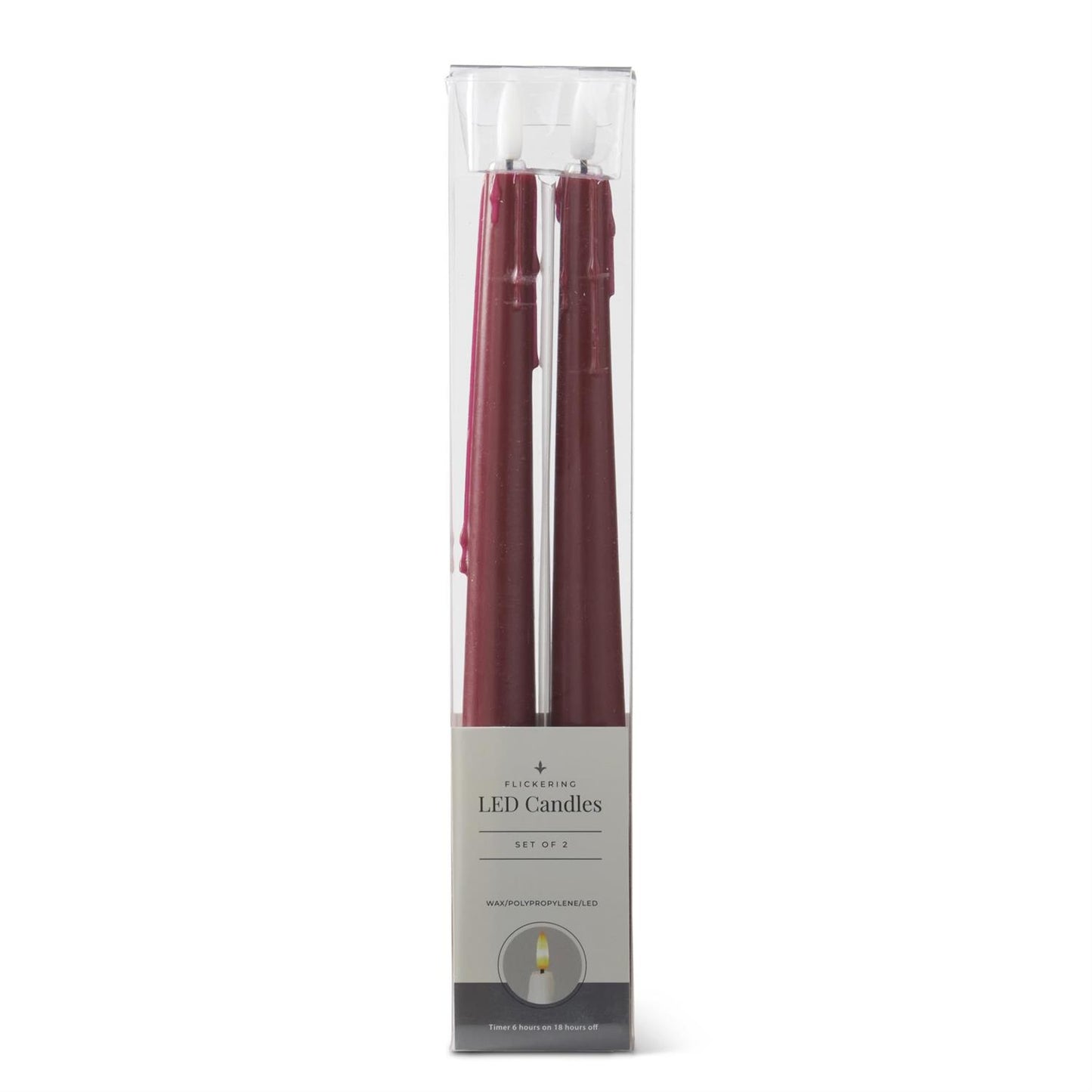 Burgundy LED Drip Taper Candles W/Timer- Set of 2, 11.5"