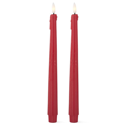 Red LED Drip Taper Candles with Timer - 2 Pk, 11.5"