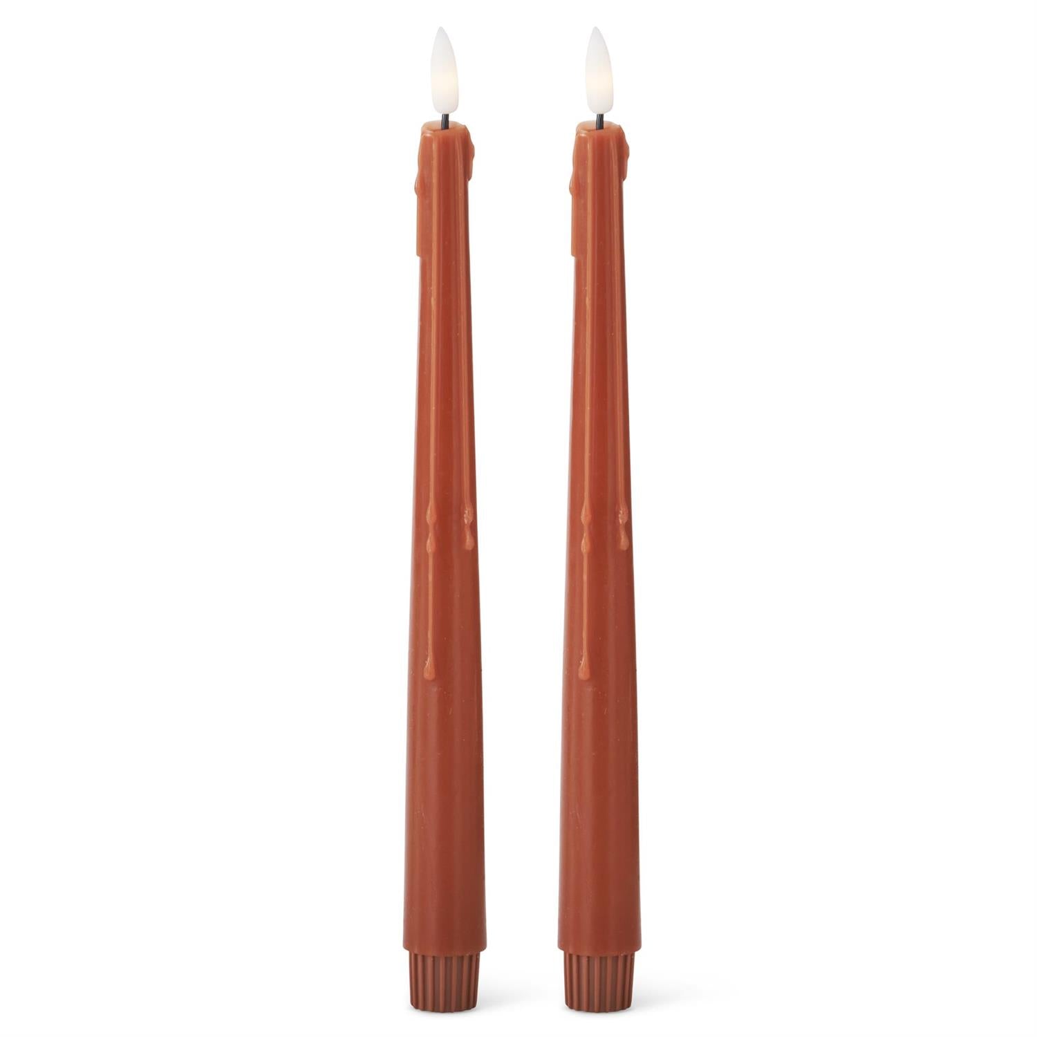 Rust Colored LED Drip Taper Candles with Timer - 2 Pk, 11.5