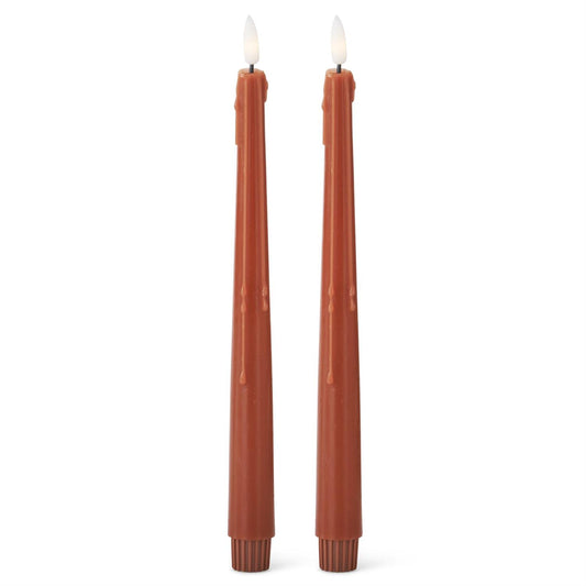 Rust Colored LED Drip Taper Candles with Timer - 2 Pk, 11.5"