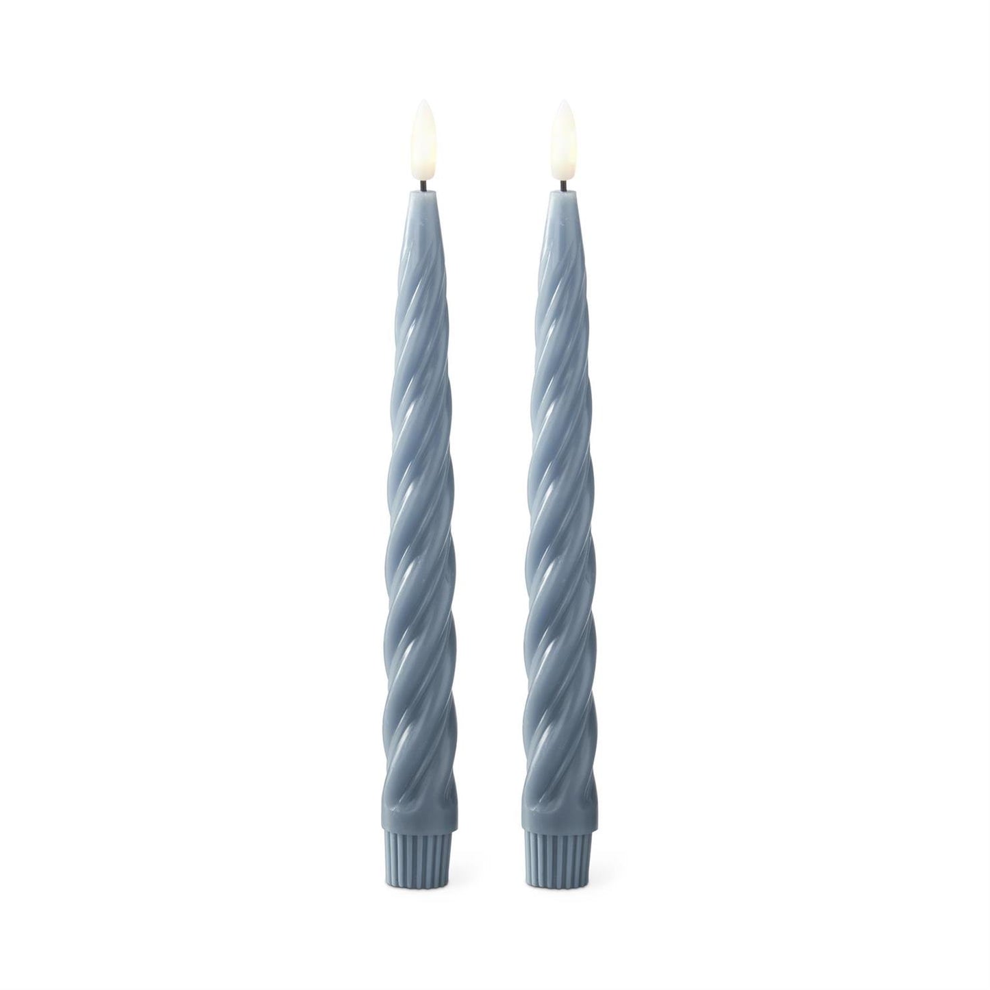 Light Blue Spiral LED Taper Candles with Timers - 2 Pk, 9.75"