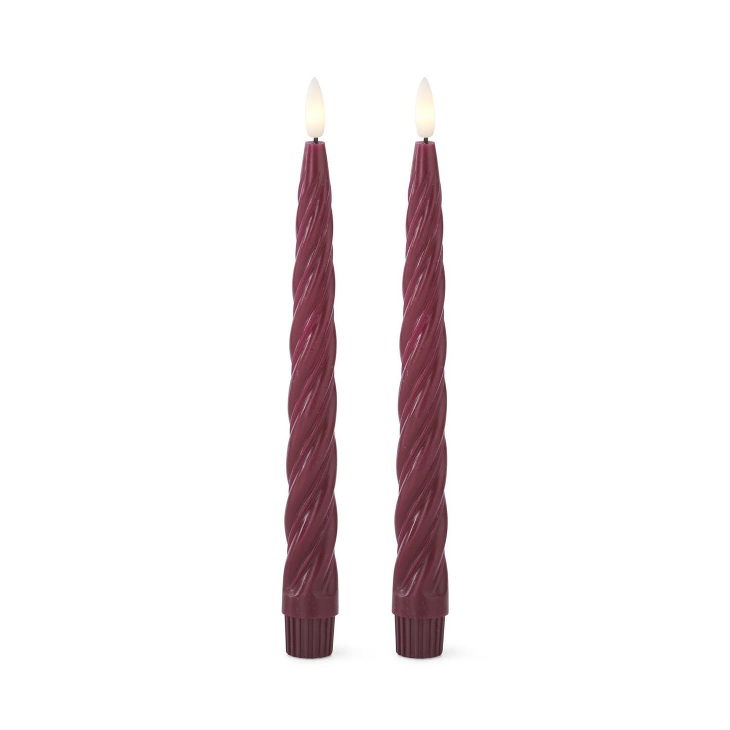 Burgundy Spiral LED Taper Candle with Timer - 2 PK, 9.75"