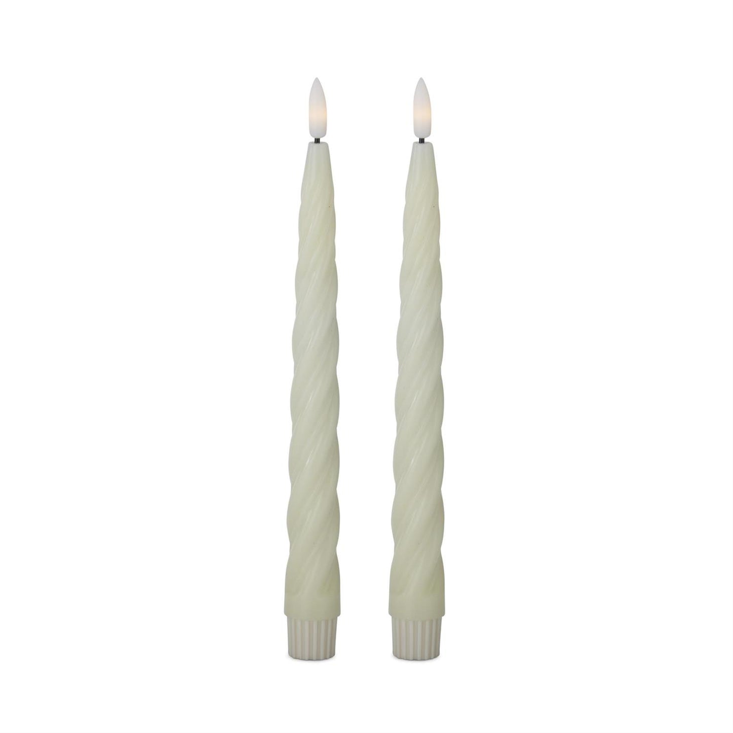 Cream Spiral LED Taper Candles with Timer - 2 Pk, 9.75"