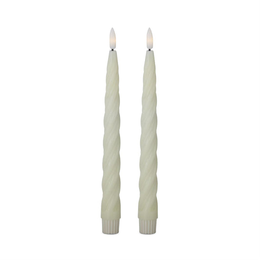 Cream Spiral LED Taper Candles with Timer - 2 Pk, 9.75"