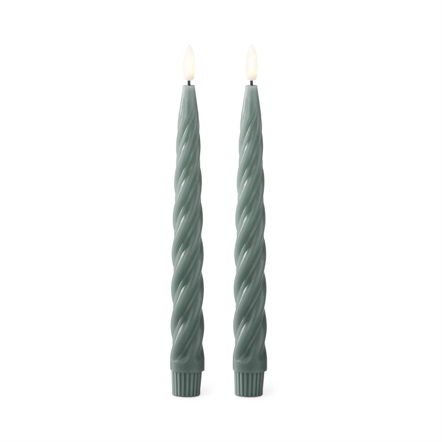 Dark Green Spiral LED Taper Candles with Timer - 2 Pk, 9.75"