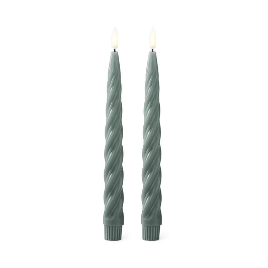 Dark Green Spiral LED Taper Candles with Timer - 2 Pk, 9.75"